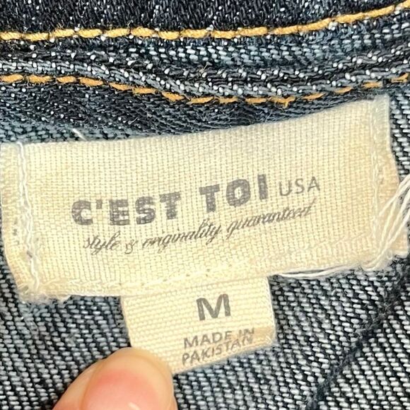 C'est Toi Dark Wash Distressed Sleeveless Denim Vest M - Picture 6 of 9